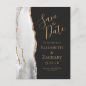 Modern Agate Gray White Gold Dark Save the Date Ankündigungspostkarte (Vorderseite)