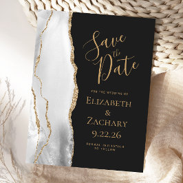 Modern Agate Gray White Gold Dark Save the Date Ankündigungspostkarte