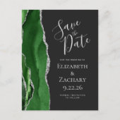 Modern Agate Green Silver Dark Save the Date Ankündigungspostkarte (Vorderseite)