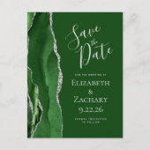 Modern Agate Hunter Green Silver Save the Date Ankündigungspostkarte (Vorderseite)