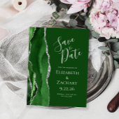 Modern Agate Hunter Green Silver Save the Date Ankündigungspostkarte