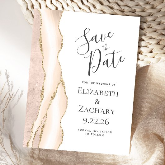 Modern Agate Ivory Gold Save the Date Ankündigungspostkarte