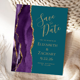 Modern Agate Lila Gold Save the Date Aquamarin Ankündigungspostkarte
