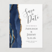 Modern Agate Navy Blue Gold Blank Save the Date Postkarte (Vorderseite)