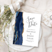 Modern Agate Navy Blue Gold Blank Save the Date Postkarte