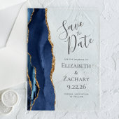 Modern Agate Navy Blue Gold Save the Date Card Acryleinladungen