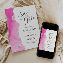 Modern Agate Pink Silver Save the Date Card Einladung