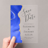 Modern Agate Royal Blue Gold Save the Date Acryleinladungen (Insitu (Handheld))