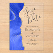 Modern Agate Royal Blue Gold Save the Date Acryleinladungen (Vorderseite)