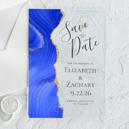 Modern Agate Royal Blue Gold Save the Date Acryleinladungen