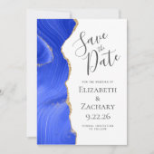 Modern Agate Royal Blue Gold Save the Date Card Einladung (Vorderseite)