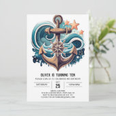 Modern Ahoy Birthday Einladung (Stehend Vorderseite)