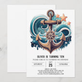 Modern Ahoy Birthday Einladung (Vorne/Hinten)