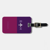 Modern Airplane Monogram dunkel-lila und wine Gepäckanhänger (Vorderseite horizontal)