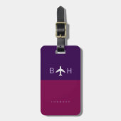 Modern Airplane Monogram dunkel-lila und wine Gepäckanhänger (Vorderseite vertikal)