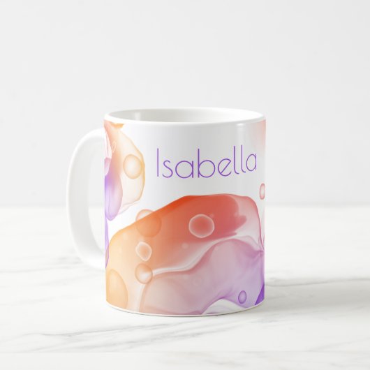 Modern Alcohol Ink Orange Lila NAME Farbiger Spaß Kaffeetasse (Vorderseite Links)