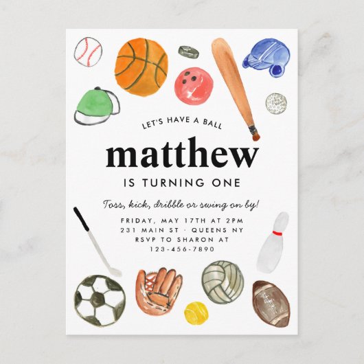 Modern All Star Sports Balls Team Kindermädchen Ge Postkarte (Vorderseite)