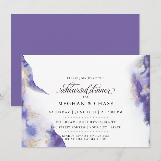 Modern Amethyst Watercolor Geode BarefootBride™ Einladung (Vorne/Hinten)