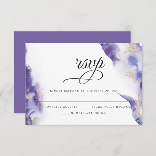 Modern Amethyst Watercolor Geode BarefootBride™ RSVP Karte (Vorne/Hinten)