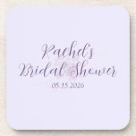 Modern Amethyst Watercolor Minimal Bridal Shower  Getränkeuntersetzer<br><div class="desc">Add a polished finishing touch to your celebration with these Modern Amethyst Bridal Shower Coasters. Designed in a soft lavender palette with elegant amethyst typography, these customizable drink coasters elevate your bar cart, cocktail station, or table settings. Both stylish and practical, they coordinate seamlessly with the Modern Amethyst collection while...</div>