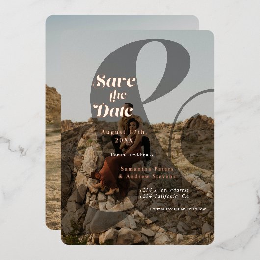 Modern Ampere und Overlay 2 Fotos Save the Date Folieneinladung (Vorderseite/Rückseite)