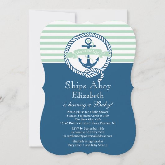 Modern Anchor Nautical Neutral Baby Shower Einladung (Vorderseite)