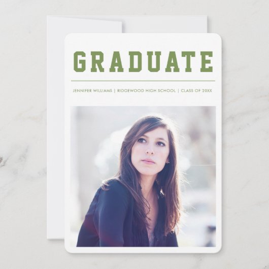 Modern and Bold graduation announcement Green Ankündigung (Vorderseite)