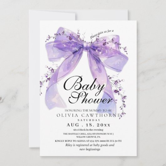 Modern and elegant Bow Baby Shower Einladung (Vorderseite)