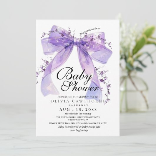 Modern and elegant Bow Baby Shower Einladung (Stehend Vorderseite)