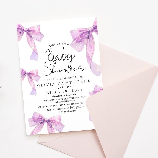 Modern and elegant Bows Baby Shower  Einladung