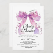 Modern and elegant Pink Bow Baby Shower Einladung (Vorne/Hinten)