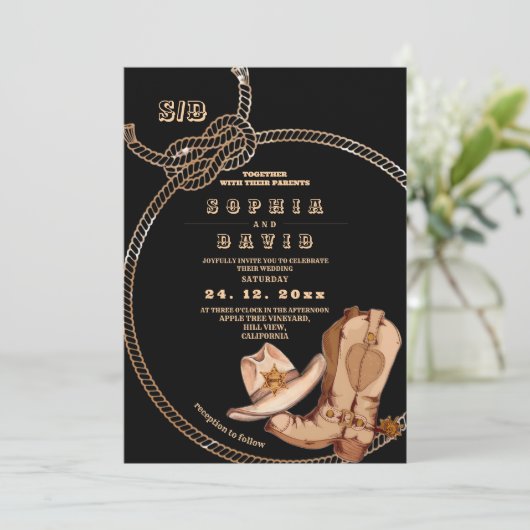Modern and Minimal Western Cowboy Boots Wedding Einladung (Stehend Vorderseite)
