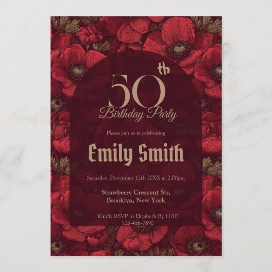 Modern Anemones Aesthetic 70Th Birthday Einladung (Vorderseite)