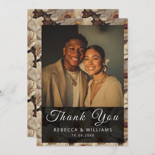 Modern Anemones Inspired Garden Wedding Dankeskarte (Vorne/Hinten)