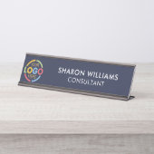 Modern angepasstes Logo | Beruflich Navy Blue Simp Schreibtischnamensplakette (Vorderseite )