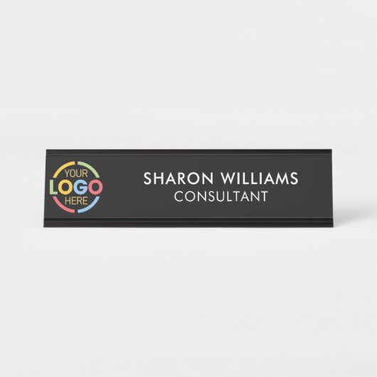 Modern angepasstes Logo | Beruflich Schwarz Minima Schreibtischnamensplakette (Vorderseite )