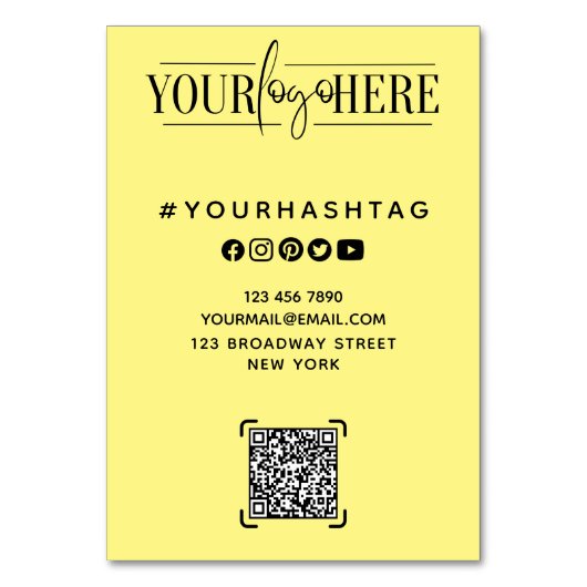 Modern angepasstes Logo | Social Media Sign Table Tischnummer (Vorderseite)