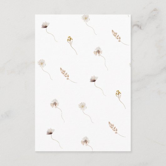 Modern angetriebene Wildblume Boho Wedding Details Begleitkarte (Rückseite)