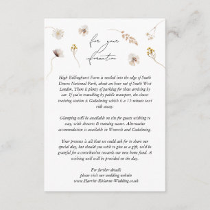Modern angetriebene Wildblume Boho Wedding Details Begleitkarte