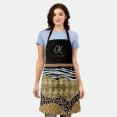 Modern Animal Print Mix Muster Brown Monogram Schürze (Getragen)