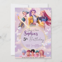 Modern Anime Girl Squad Neon Purple Birthday  Einladung