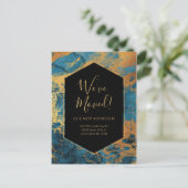 Modern Ankündigung Blue Gold Marmor Tinte Modern Postkarte (Stehend Vorderseite)