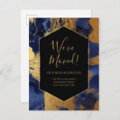 Modern Ankündigung Gold Blue Marmor Tinte Modern Postkarte (Vorne/Hinten)