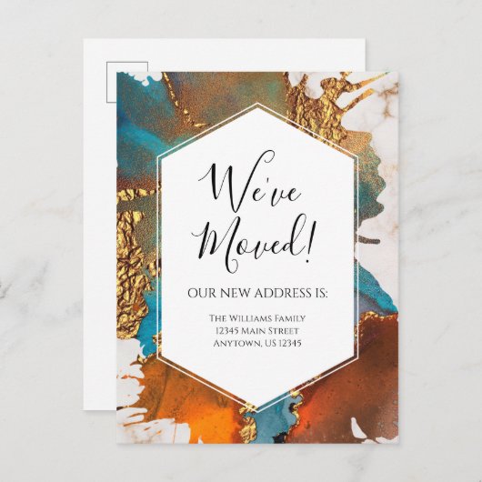 Modern Ankündigung Gold Blue Marmor Tinte Modern Postkarte (Vorne/Hinten)