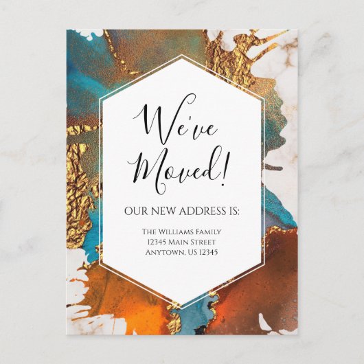 Modern Ankündigung Gold Blue Marmor Tinte Modern Postkarte (Vorderseite)