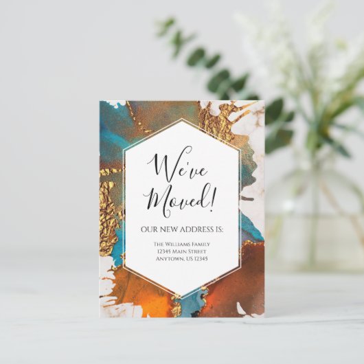 Modern Ankündigung Gold Blue Marmor Tinte Modern Postkarte (Stehend Vorderseite)