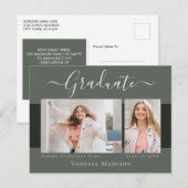 Modern | Ankündigung von Elegance 2 Foto Abschluss Postkarte (Vorne/Hinten)