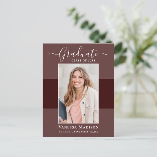 Modern | Ankündigung von Elegant 1 Foto Abschluss Postkarte (Stehend Vorderseite)