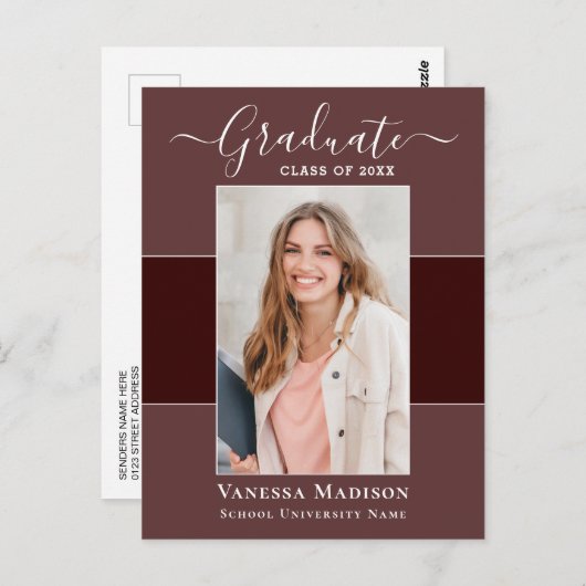 Modern | Ankündigung von Elegant 1 Foto Abschluss Postkarte (Vorne/Hinten)