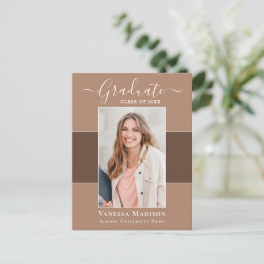 Modern | Ankündigung von Elegant 1 Foto Abschluss Postkarte (Stehend Vorderseite)